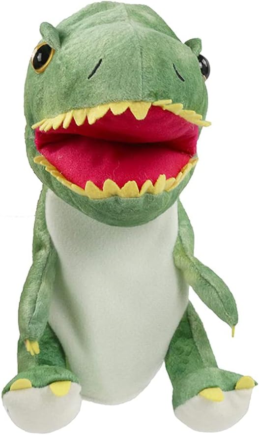 HooYiiok blue dinosaur plush hand puppet with movable mouth and big eyes - view 6