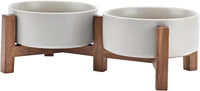 SPUNKYJUNKY Ceramic Dog Bowls with Acacia Wood Stand - 13.52 oz / Gray