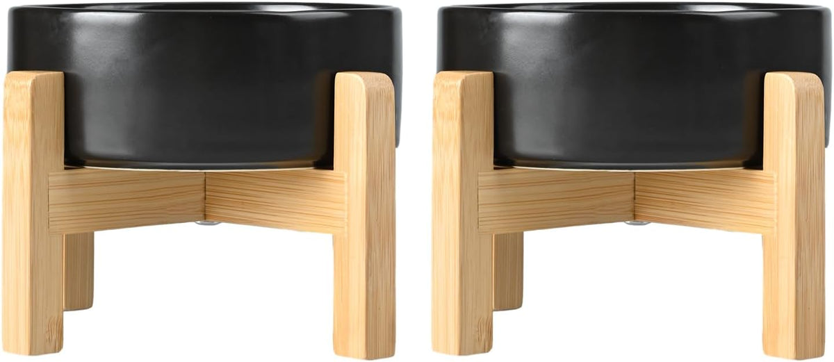 SPUNKYJUNKY Ceramic Elevated Dog Bowls 2 Pack - Large - 7.6 CUPS*2 / Black