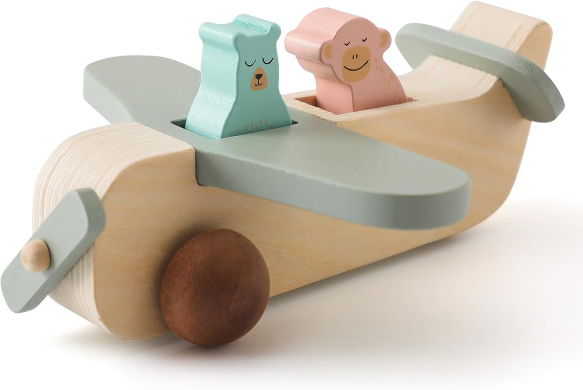 Ibwaae wooden airplane toy for toddlers, beech wood push along plane