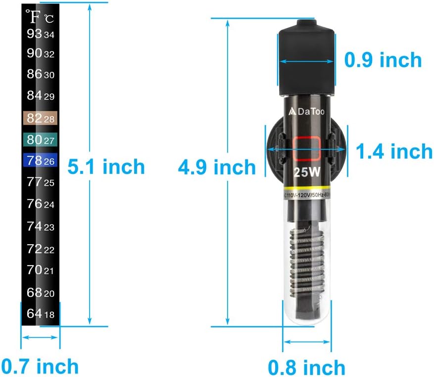 DaToo Mini Aquarium Heater 25W Small Fish Tank Heater 25 Watt - 25W - image 2