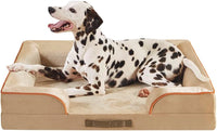 Friends Forever Large Dog Bed Couch - All-Foam Bolster Bed / Ally Khaki / Large (35" x 25" x 6.5")