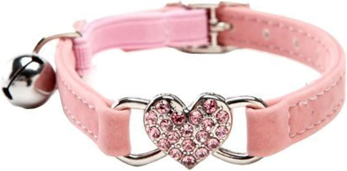 CHUKCHI Heart Bling Cat Collar with Safety Belt and Bell 8-11 Inches – Essentials for Cats - Pink