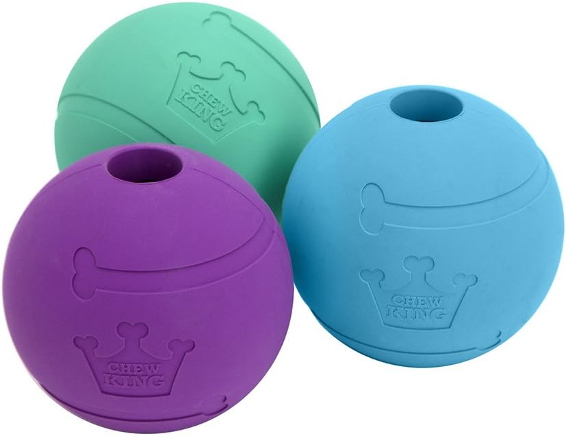 Chew King Fetch Balls Extremely Durable Natural Rubber Toy 2.5 inch - Fetch Balls - 3-Pack (3" Balls) - Blue, Purple, Turquoise