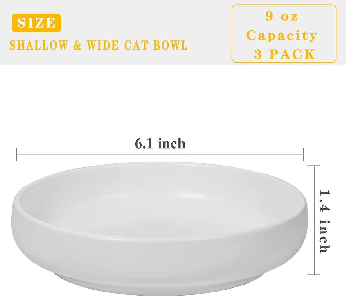 Ceramic Cat Bowls, Shallow Cat Dishes for Food and Water - White-3pack - image 3