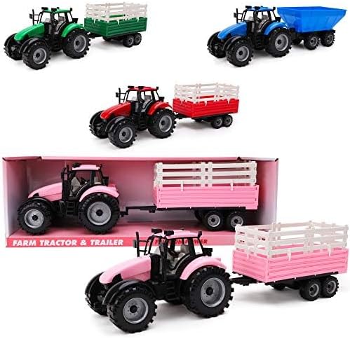 Toyland Friction Powered Farm Tractor with Trailer - Pink Tractor & Trailer