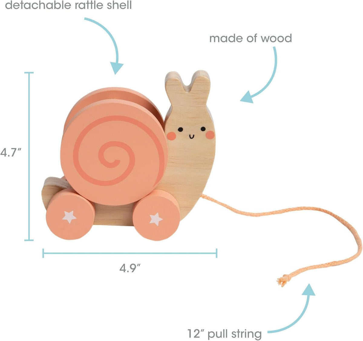 Pearhead Montessori Snail Pull Toy, Wooden Toddler Walking Toy – Fun for Kids & Family - image 4