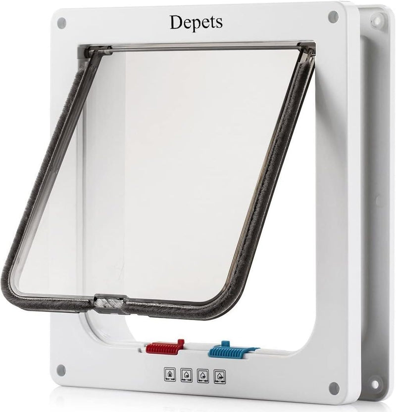 Large Cat Door, 4 Way Locking Cat Flap Door for Interior Exterior Doors, Weatherproof Pet Door - L - Inner size: 7.08" x 7.48"(W x H)