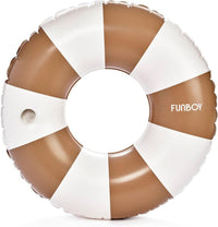 FUNBOY Giant 46" Vintage Pink Stripe Pool Tube Float with Cup Holder – Fun for Kids & Family - Mocha Brown