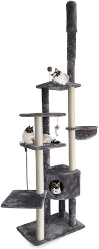 FurHaven 69.3" Tall Cat Scratching Post Tower for Indoor Cats - Cat Tower / Skyscraper Playground (Gray)
