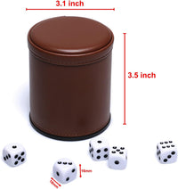 5 Pack PU Leather Dice Cups Felt Lining Quiet Shaker with 30 Dot Dice - Brown - image 3