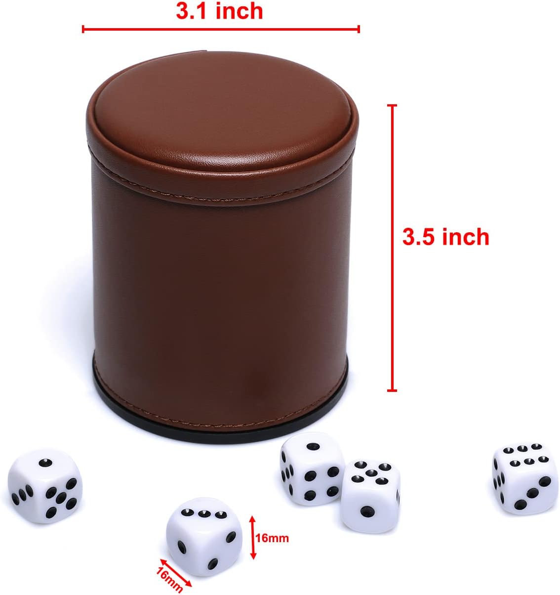 5 Pack PU Leather Dice Cups Felt Lining Quiet Shaker with 30 Dot Dice - Brown - image 3