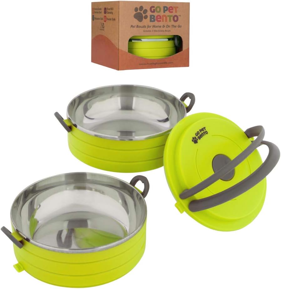 Healthy Human Travel Pet Bento Bowls - 2-Bowl Set / Green