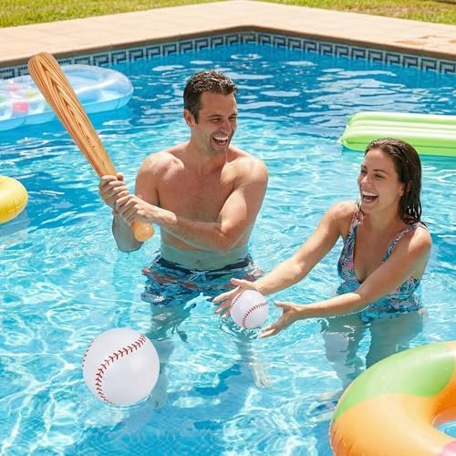 Lewtemi inflatable baseball set with two wood grain bats and one inflatable baseball - view 9