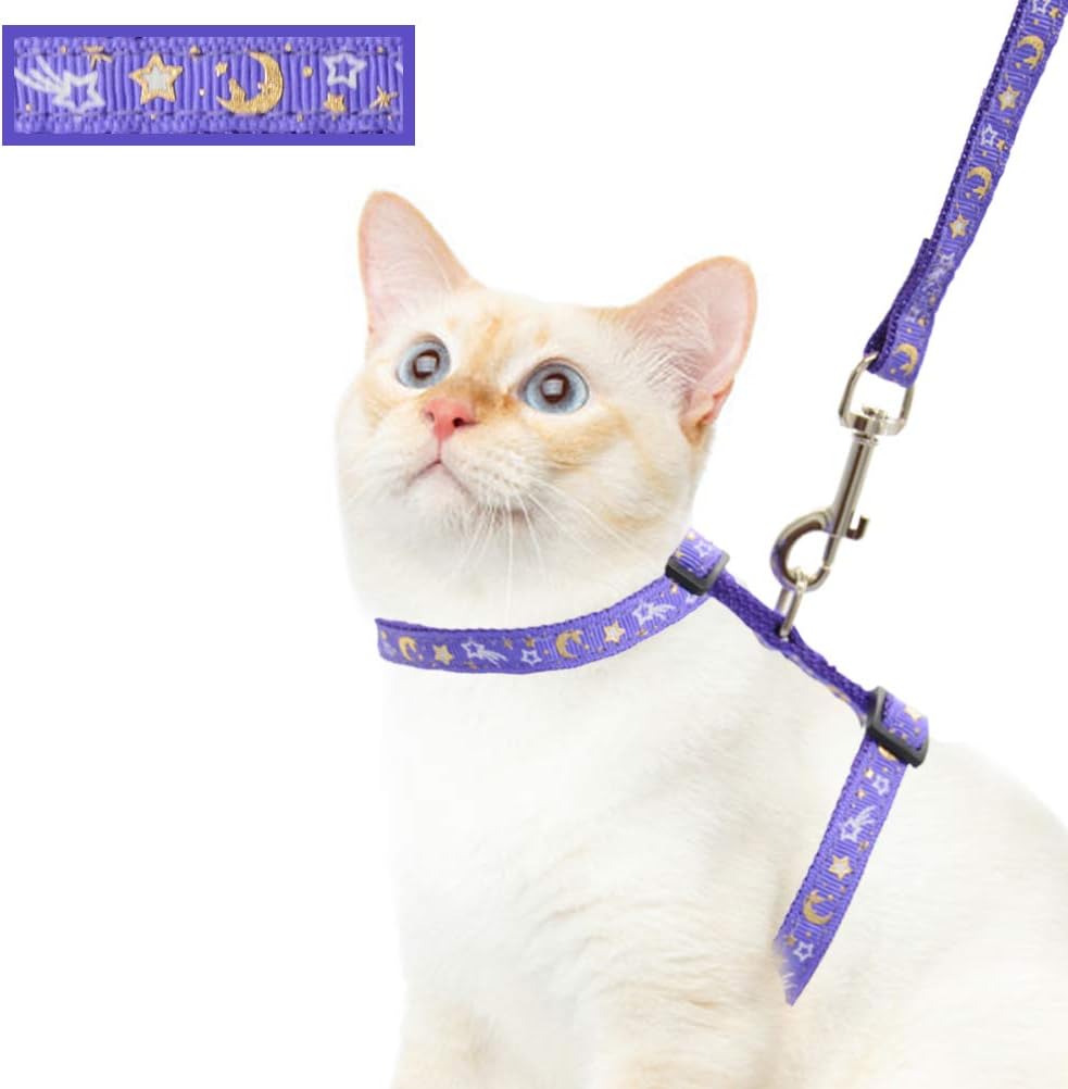 Cat Harness and Leash Set for Outdoor Walking Escape Proof Adjustable - Purple / XL