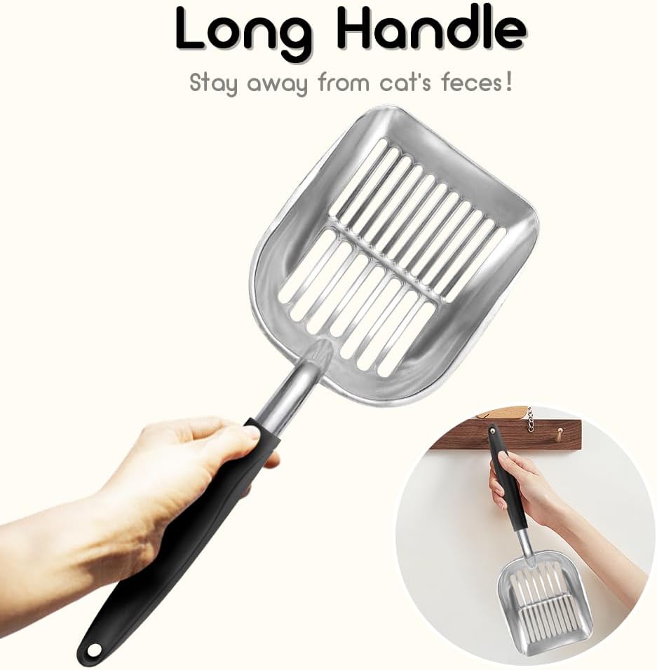 Cat Litter Scoop-Metal Litter Scooper-Kitty Metal Scooper-Long Handle – Daily Care for Cats - XL-1 / Black - image 4