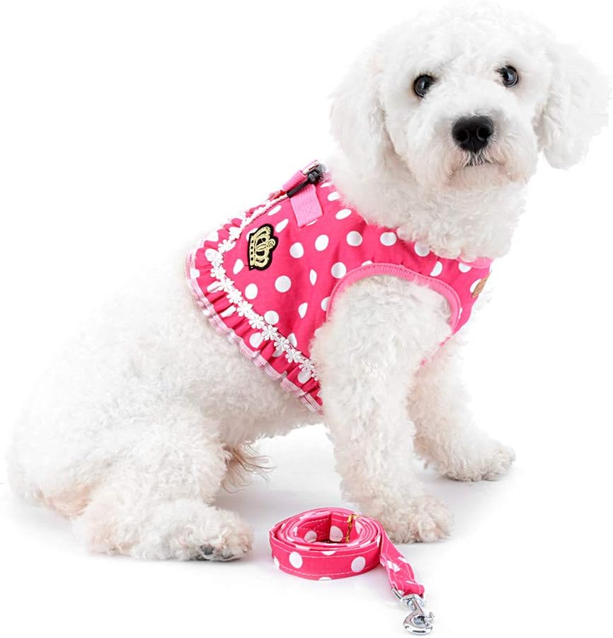 No Pull Polka Dot Small Dog Puppy Cat Harness with Crown - Pink / S(Chest Girth 12.6";Neck Girth 7.9") - image 2