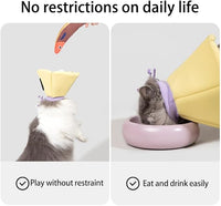 Cat Cone Collar - Soft Waterproof Elizabethan for Cats, Cute Green Flower Anti-Lick Recovery Collar, Adjustable Healing Collar for Wound Care & Surgery with a pet Toy Fish，S