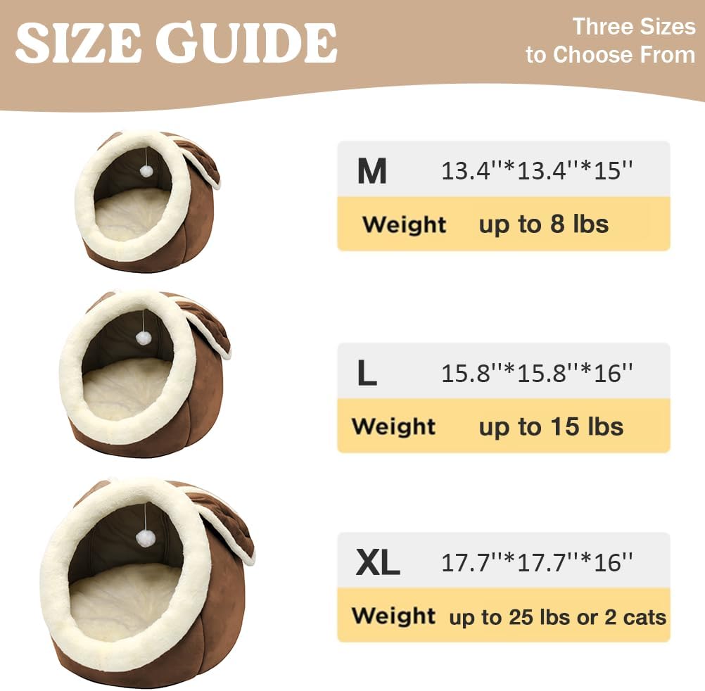 Cat Beds for Indoor Cats-Rabbit-Shaped Cat Cave Bed with Hanging Toy - Rabbite Brown / Rabbite / L - image 2