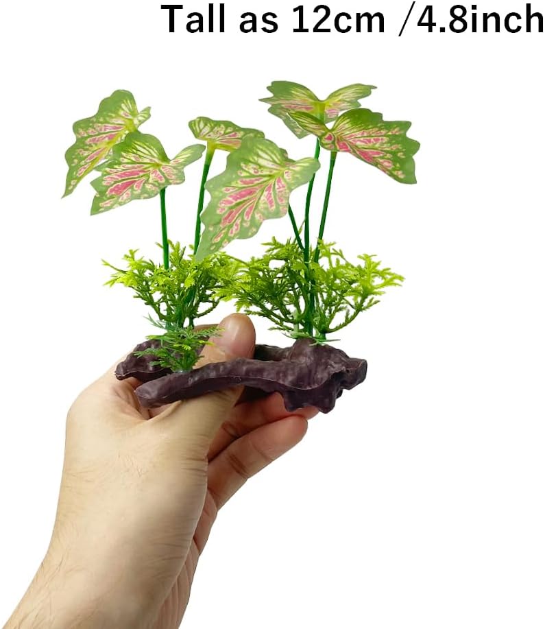 Aquarium Plant Fish Tank Decoration Small Plastic Artificial Plant - Rainforest Leafs-pink-small-set - image 2