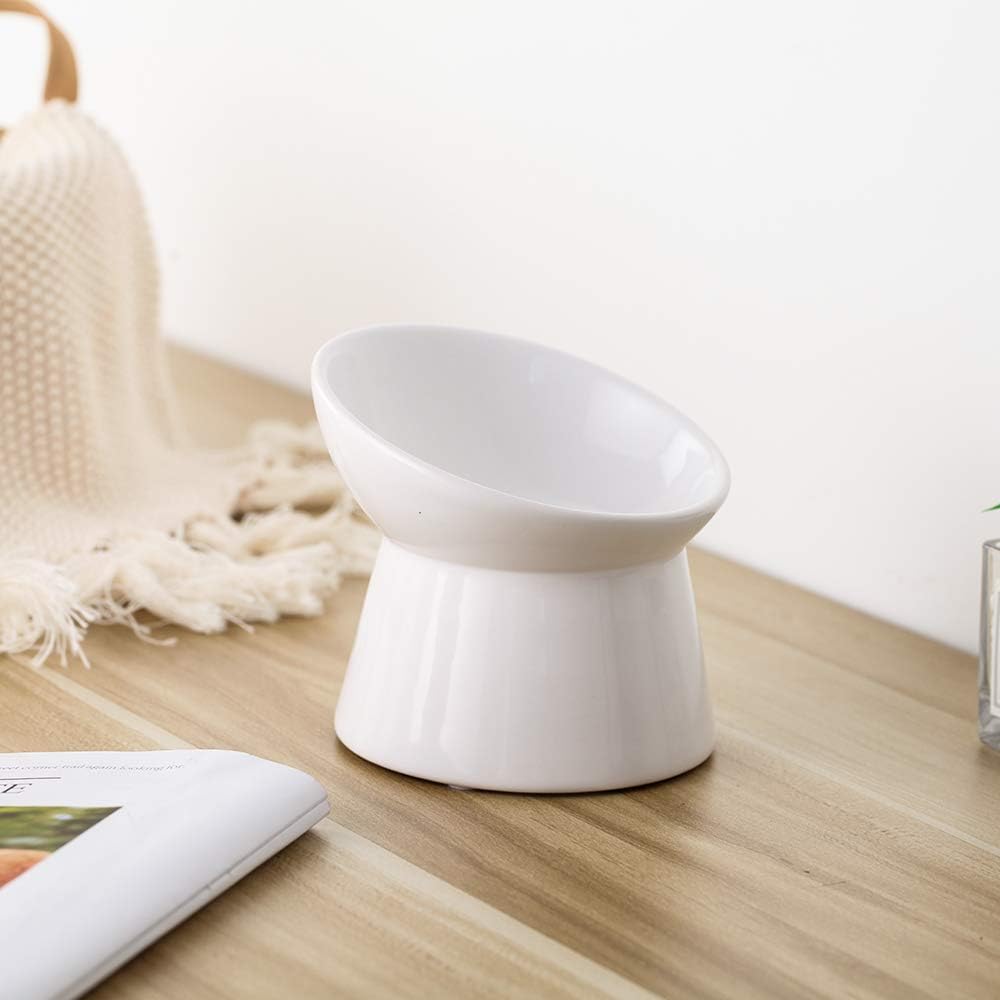 Elevated Cat Bowls, 15° Tilted Ceramic Cat Food Bowl - White / Small - image 3