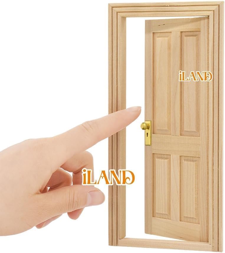 iLAND 1:12 scale unfinished wooden dollhouse door with 3D acrylic windowpane and gold handle - view 19
