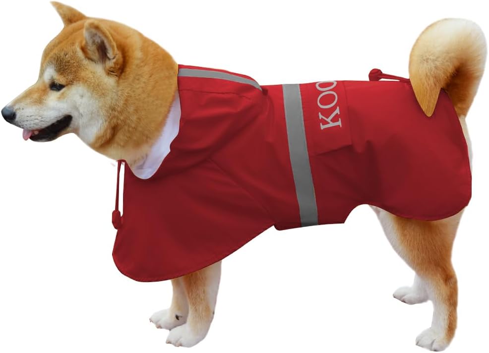 Dog Raincoat Waterproof Hooded, Medium Dogs - Red / 3XL-Fit for 33 to 44 pounds