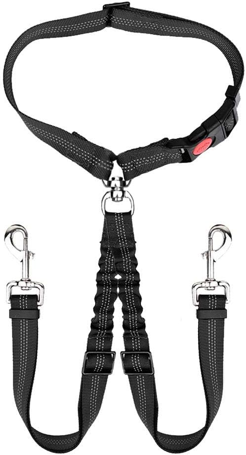 Double Dog Seat Belt, New Dual Pet Car Headrest Restraint Safety Seatbelt No Tangle Dog Leash Duty