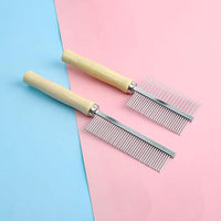 Pet Comb for Dog Cat Rabbit Grooming, Dog Stainless Steel Combs with Wooden Handle, Small Cat Flea Lice Comb for Removes Mats, Tangles and Loose Fur