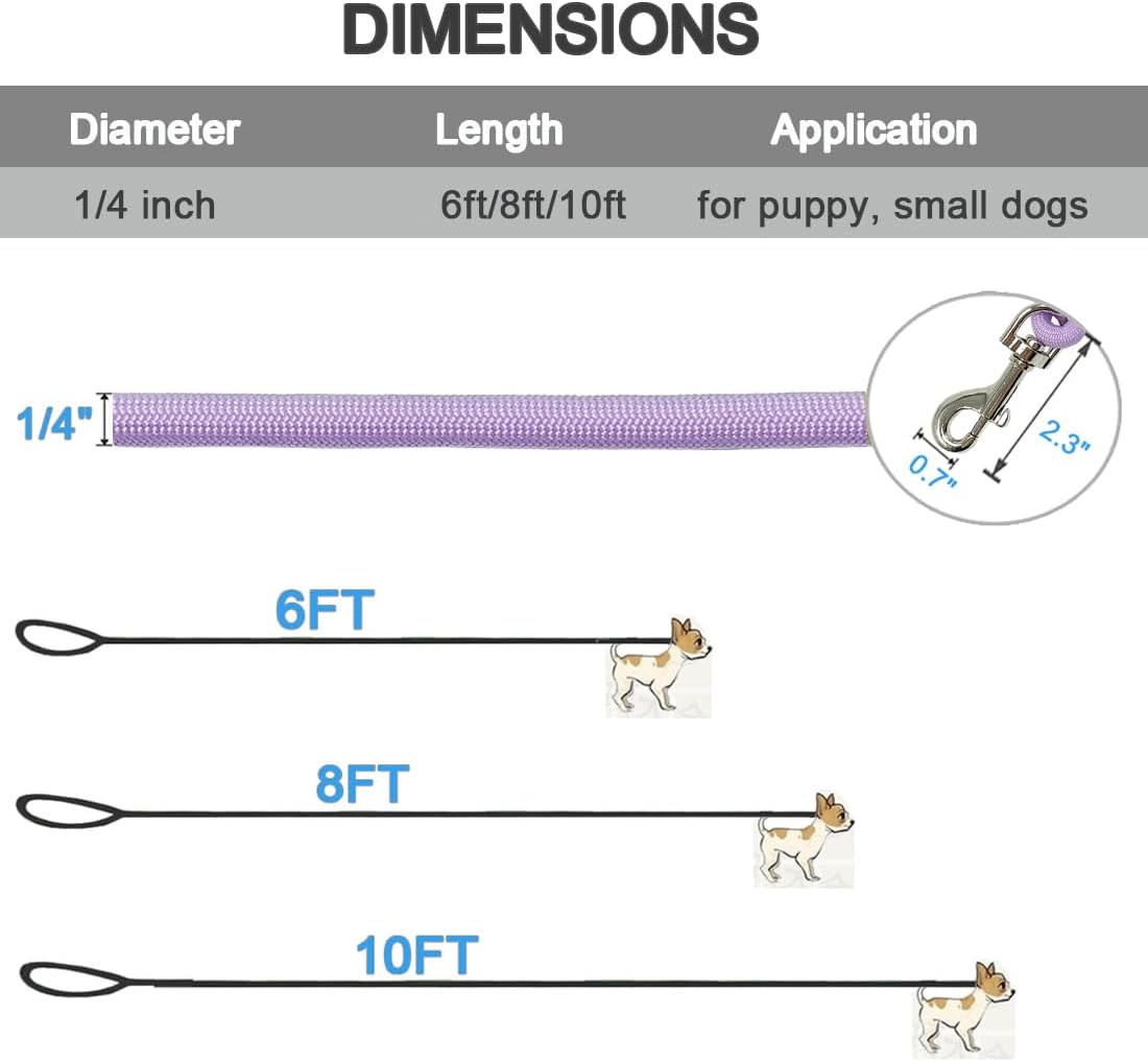 MayPaw Small Rope Dog Leash 6FT 8FT 10FT - 6ft*1/4" / purple - image 4
