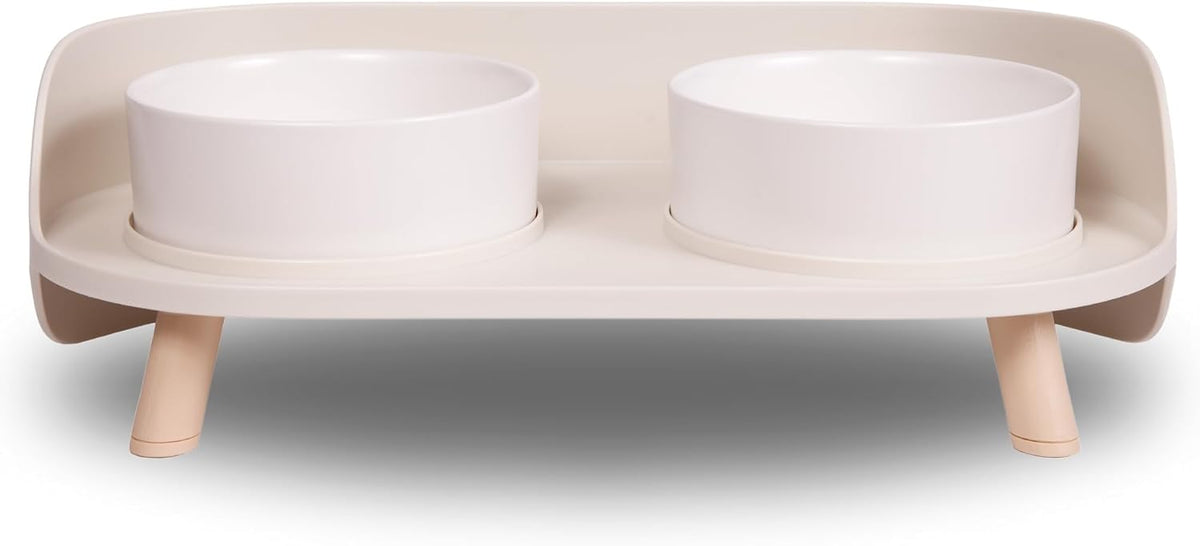 A4DOG Ceramic Dog Bowls with Stand - 13.5 OZ / White / Beige