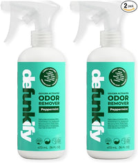 Odor Remover Spray, 16oz (2-Pack). 'Peppermint' Essential Oil Odor Eliminator for Strong Odors on Fabric, Shoes, Activewear. 'ProvenSafe' Deodorizer for Pets, Kids & Sensitive Gear w/Ionic Silver