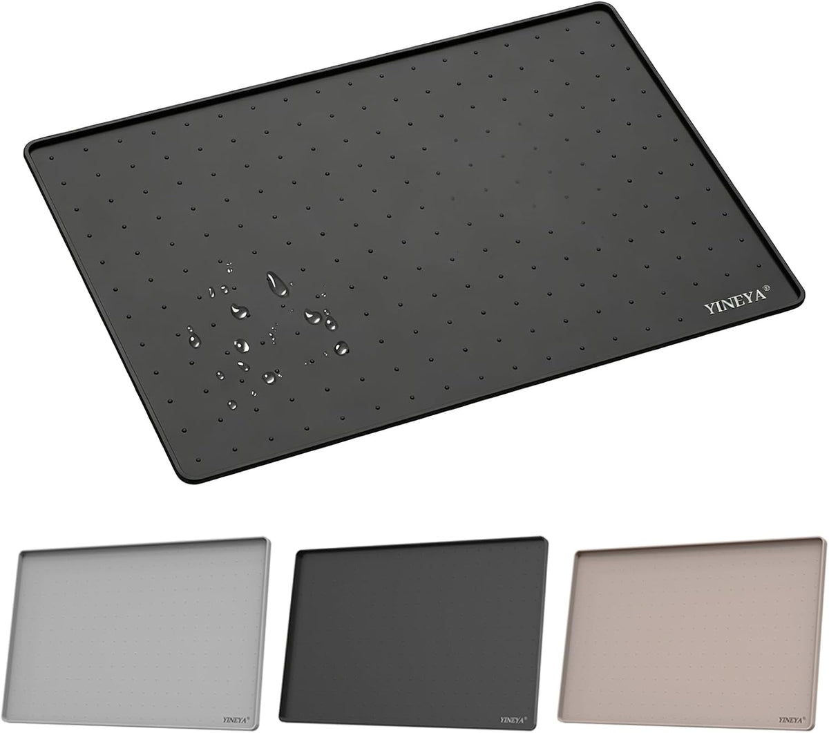 YINEYA 2 Pack Silicone Dog & Cat Food Mat Waterproof 18" x 12" - Black / 18" x 12"