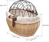Bike Pet Basket, Wicker Bike Basket for Small Dogs Cats Pet Carrier Front Basket with Wire Mesh Cover and Lid, Wicker Basket for Dogs and Cats, Rattan Storage Basket, 11.81 * 9.84 inch (A)