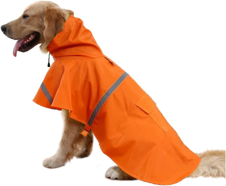 Adjustable Large Dog Raincoat with Strip Reflective - Orange / M