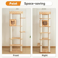 74" Wooden Cat Tree Tower for Large Cats, Multi-Level Cat Climbing Furniture with Scratching Posts, Cat Condo & Hammock, Natural Wood Cat Activity Center (White)