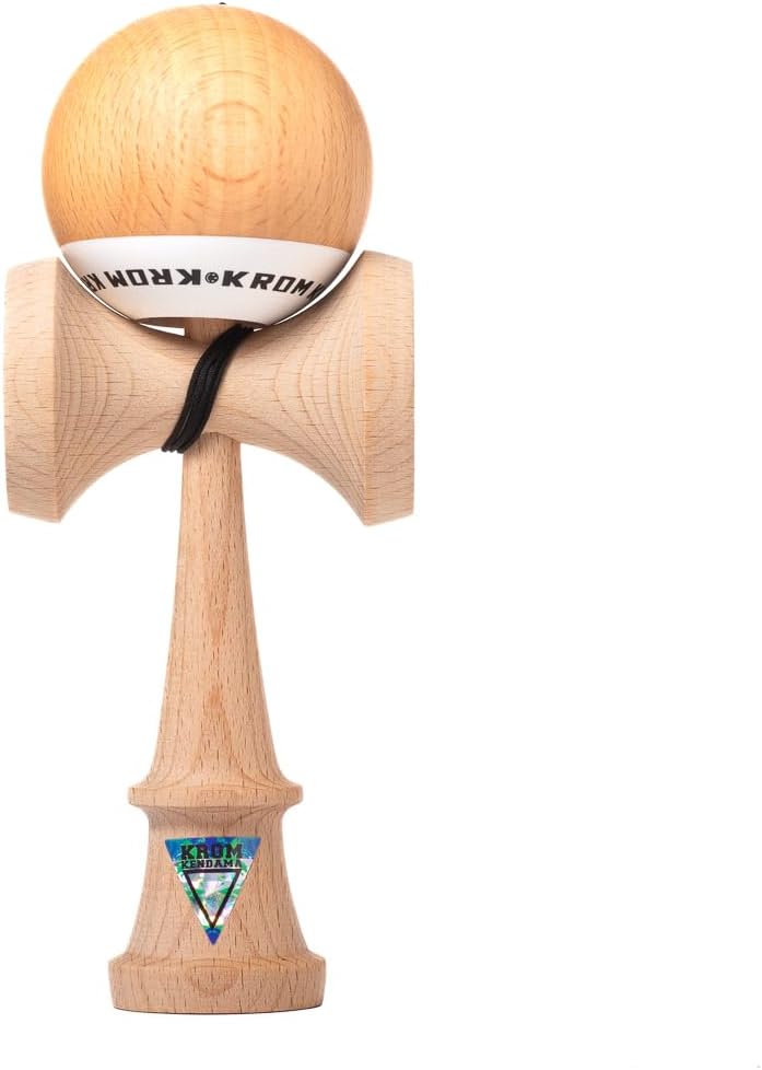 KROM kendama POP in black, beech wood skill toy with extra string and stickers