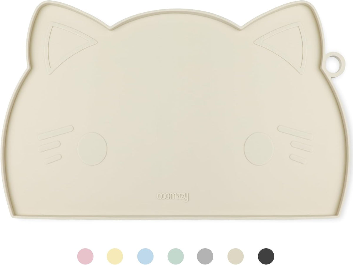 Coomazy Cat Food & Water Mat Thicker Non-Slip Silicone Mat - Beige / 17.7''L x 10''W