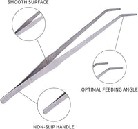Extra Long Handle Aquarium Tweezers Serving Tongs Feed clamp,2 Pack Stainless Steel Straight and Curved Tweezers Set for Fish Tank Plants Reptile Feeding Tongs（15 Inchs）