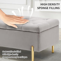 45.6 Inch Velvet Storage Bench, Tufted Upholstered Ottoman with Storage, Bedroom Living Room Entryway Rectangular Accent Bench, Grey