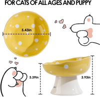 Red Mushroom Cat Bowl, Elevated Ceramic Bowl for Cats – Essentials for Cats - Yellow - image 3
