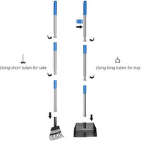 QiMH Upgraded Dog Pooper Scooper Extra Large, Adjustable Long Handle Stainless Metal Pet Poop Tray and Rake Set for Large Medium Small Dogs, Dog Waste Removal Bin Rake, Great for Grass, Street, Gravel