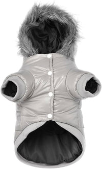 Dog Coat for Small Dogs, Windproof Doggie Puffer Jacket with Leash Hole, Extra Warm Dog Jacket - Small / Grey