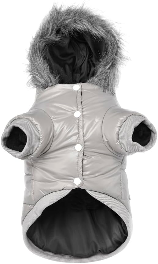 Dog Coat for Small Dogs, Windproof Doggie Puffer Jacket with Leash Hole, Extra Warm Dog Jacket - Small / Grey