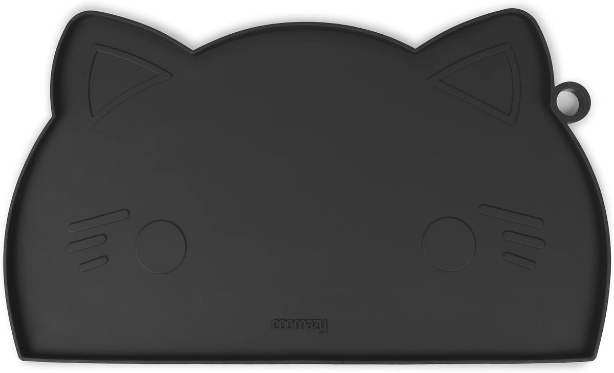 Coomazy Cat Food & Water Mat Thicker Non-Slip Silicone Mat - Black / 17.7''L x 10''W