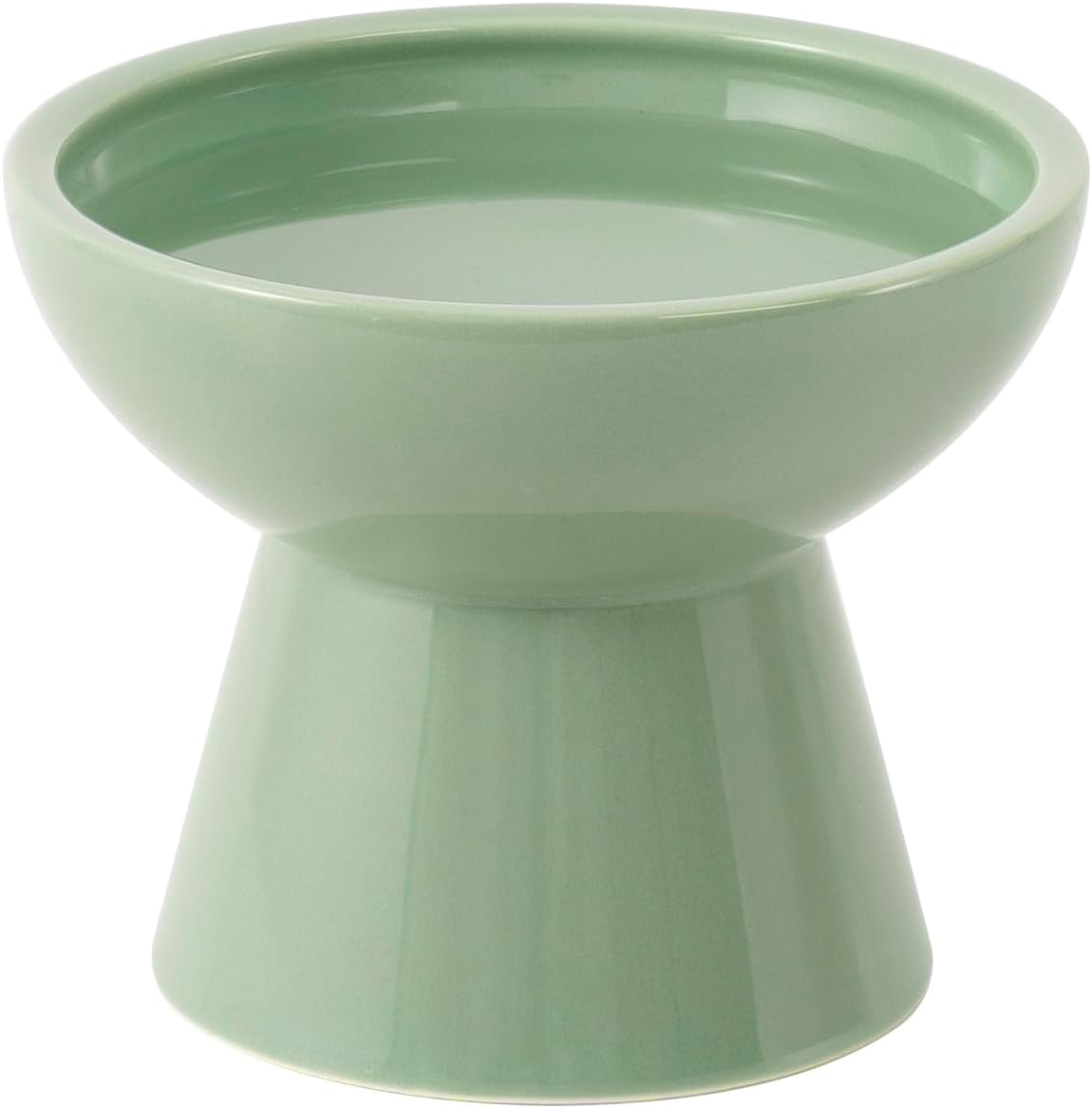 Extra Wide Elevated Ceramic 6.2" Shallow Cat Food Bowl – Essentials for Cats - Sage Green-Deeper