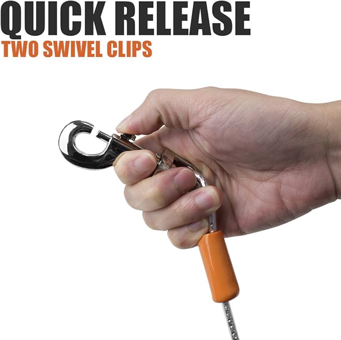 BV Dog Tie Out Cable 25 Feet - Heavy Duty Dog Lead Up to 90 Pounds - Reflective & Rust-Free with Quick Release Swivel Clips & 360° Rotating Clasp - Tangle-Free Dogs Runner for Yard (Silver, Pair)