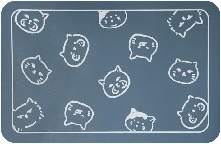 YCT Cat Food Mat for Pet Dog Feeting Mats - Blue & Multiple cat heads Logo / 24"L x 16.9"W