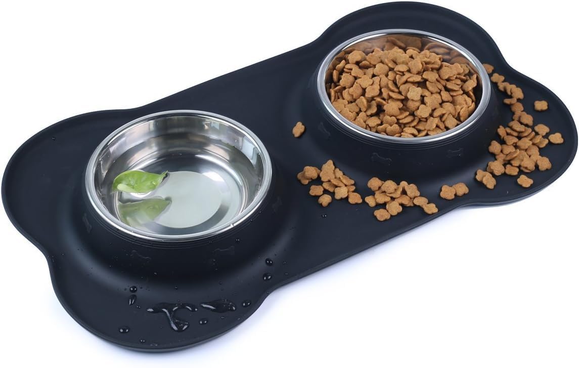 Dog Bowls Stainless Steel Bowls with No Spill Skid Resistant Silicone - Small/12oz each