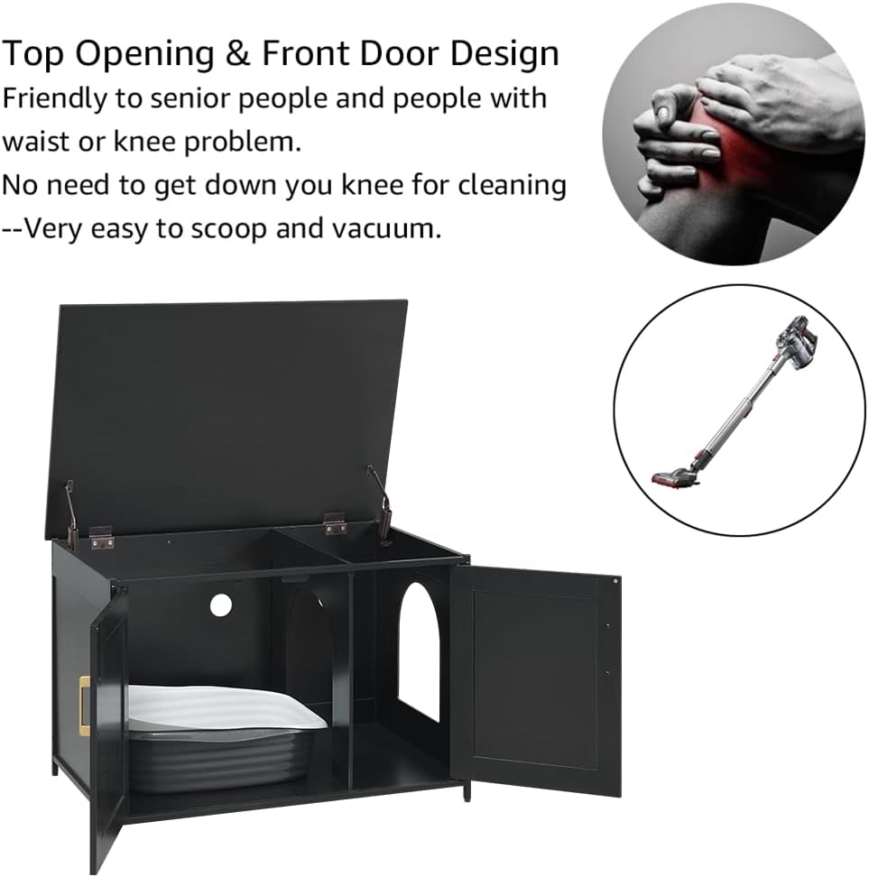 unipaws Cat Litter Box Enclosure Furniture - Black / Top Openning - image 4